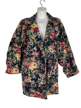 Vintage On The Verge Floral Tapestry Oversized Blazer Jacket One Size Fits Most